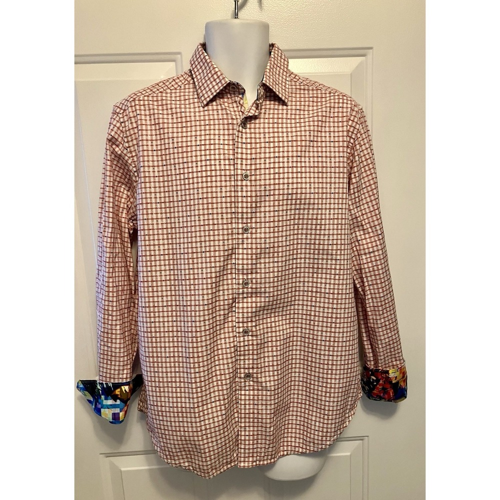 Robert Graham Shirt Medium Red White Plaid Flip Cuff Casual Button Up Men’s